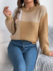 Color Block Striped Round Neck Sweater
