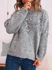 Sequined Diamond Pattern Oversized Sweater