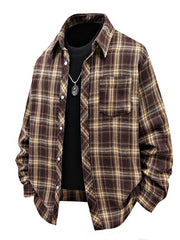 Men's Full Size Plaid Button Up Shirt Plus Size