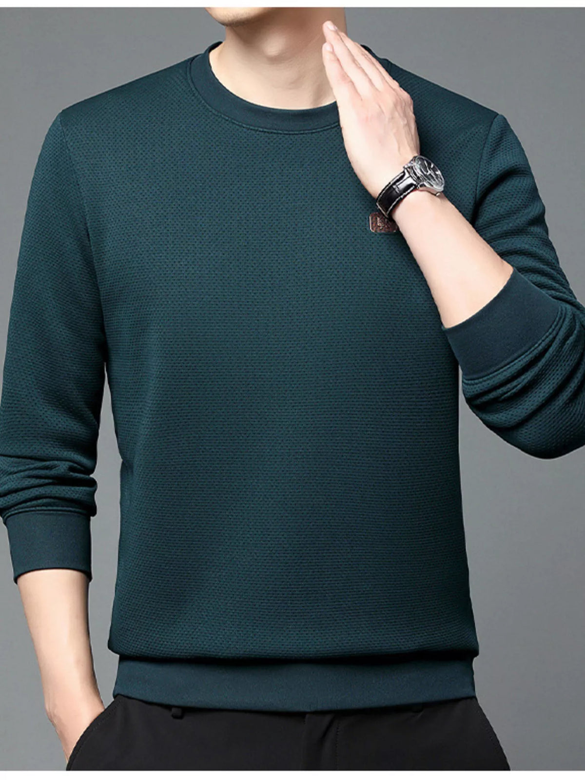 Men's Plus Size Long Sleeve Textured Casual T-Shirt