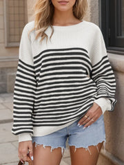 Trendy Striped Round Neck Long Sleeve Sweater