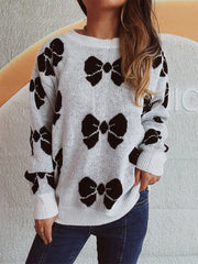 Casual Bow Accent Long Sleeve Sweater