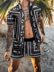 Men's Printed Short Sleeve Button Top & Shorts Set â€?Big Sizes