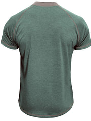 Men's Casual Henley Polo T-Shirt with Contrast Stitching