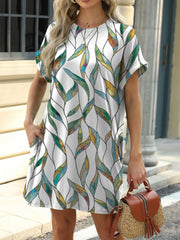 Printed Round Neck Short Sleeve Mini Dress