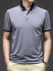 Men's Plus Size Contrast Striped Collar Short Sleeve Polo