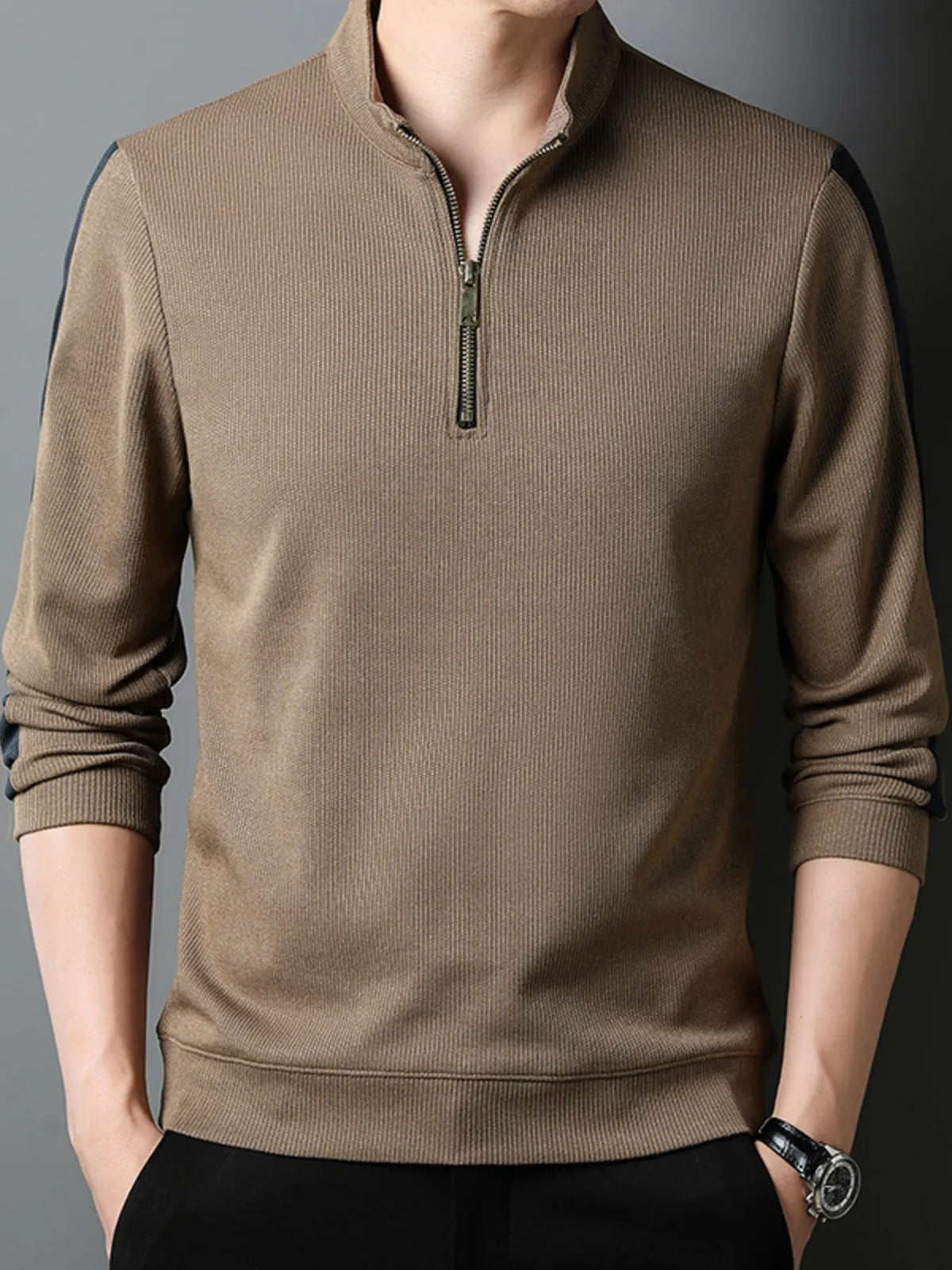 Men's Plus Size Quarter Zip Long Sleeve Polo