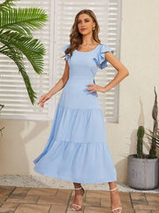 Flutter Sleeve Cutout Summer Midi Dress
