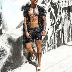 Men's Comfortable Button Detail Short Sleeve Top and Shorts Set