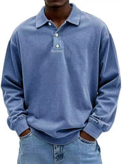 Men's Full Size Washed Long Sleeve Polo Plus Size