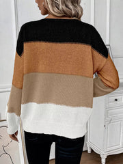 Color Block Round Neck Knit  Sweater
