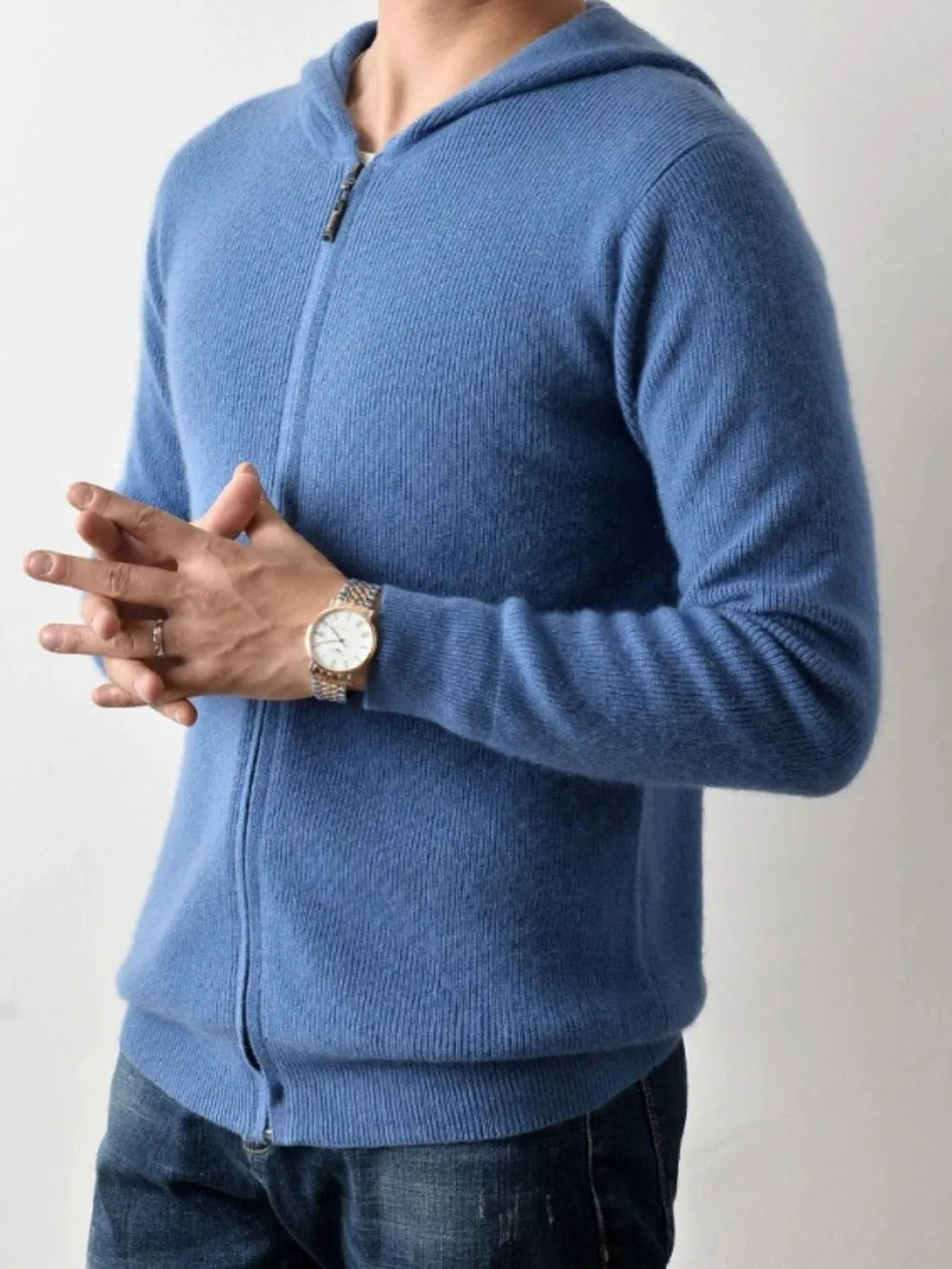 Men's Plus Size Zip-Up Hooded Knit Cardigan