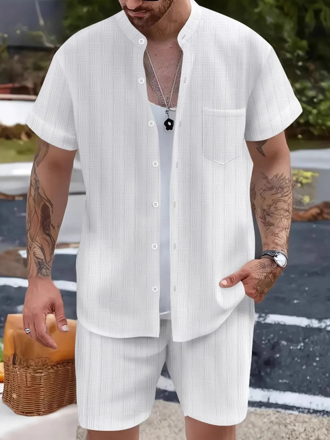 Men's Short Sleeve Shirt and Shorts Matching Set