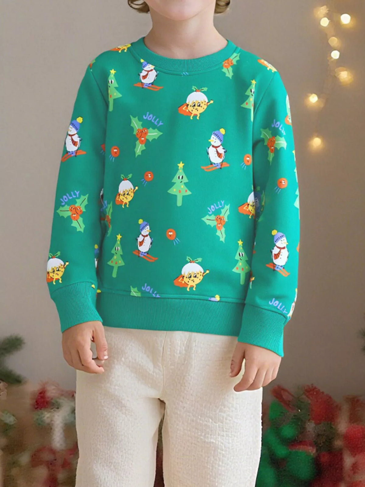 Children's Christmas Snowman Print Round Neck Sweatshirt