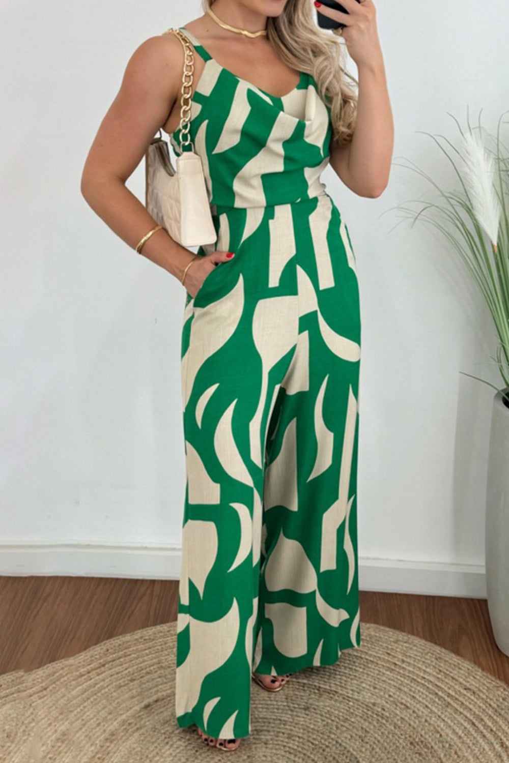 Two-Tone Spaghetti Strap Wide Leg Jumpsuit
