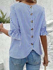 Striped Round Neck Half Sleeve Casual Blouse