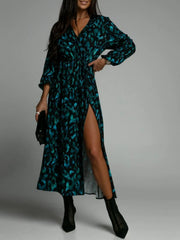 Floral Print Surplice Long Sleeve Midi Dress