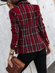Plus Size Plaid Tweed Double-Breasted Blazer Jacket