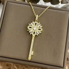 18K Gold-Plated Zircon Key Pendant Necklace