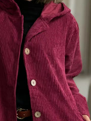 Full Size Corduroy Hooded Relaxed Fit Jacket Plus Size