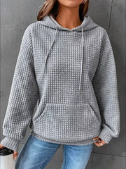 Full Size Textured Kangaroo Pocket Hoodie Plus Size