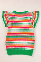 Contrast Striped V-Neck Knit Top