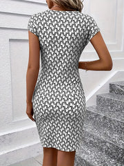 Printed Casual Round Neck Cap Sleeve Dress