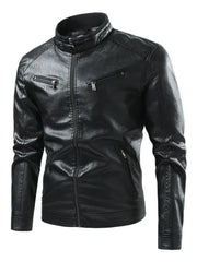 Men's Plus Size Zip Up Leather Moto Jacket