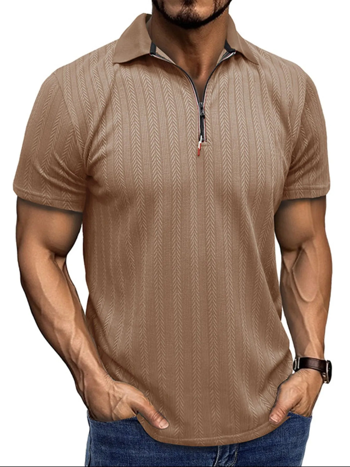 Men's Textured Quarter-Zip Polo Shirt