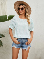 Printed Puff Sleeve Casual Blouse