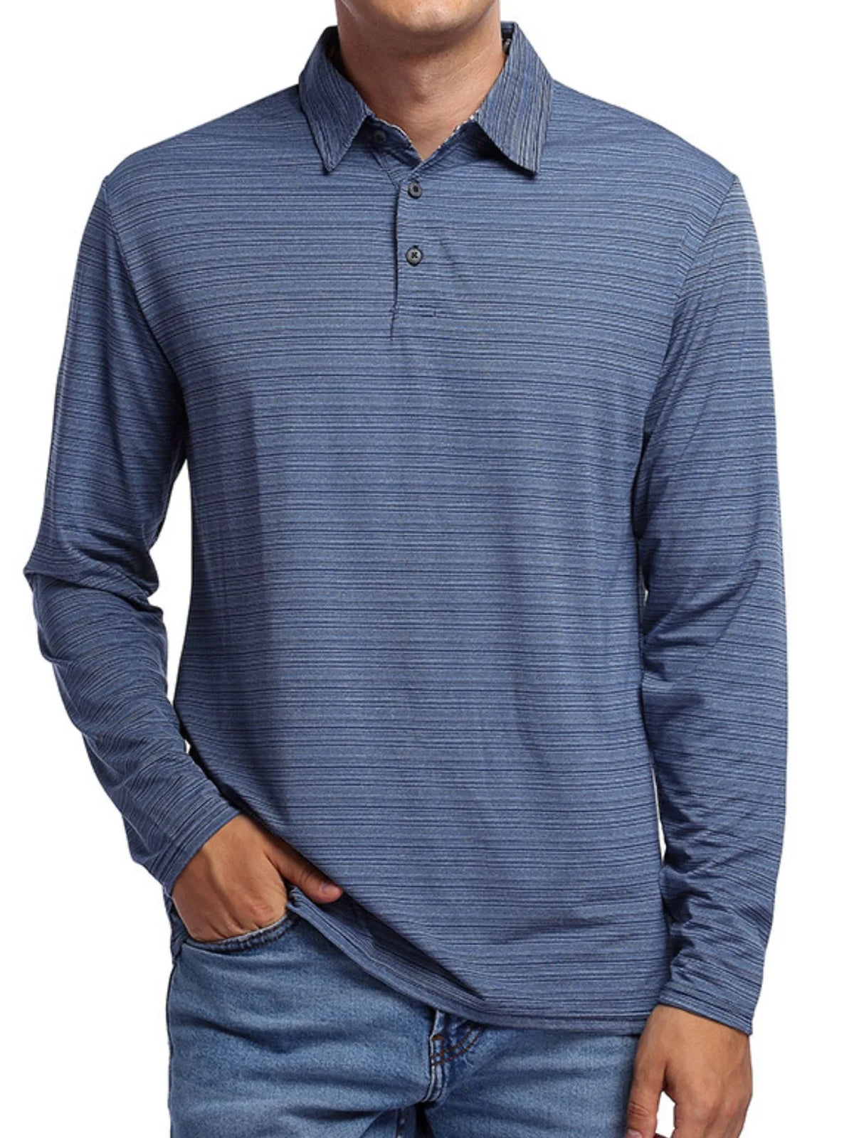 Men's Long Sleeve Polo Shirt with Stripes
