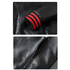 Winter Three Bars Hooded Leather Coat Men