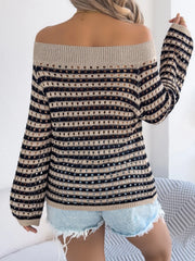 Openwork Striped Off-Shoulder Knit Top