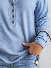 Casual Full Size Button Detail Long Sleeve Top Plus Size