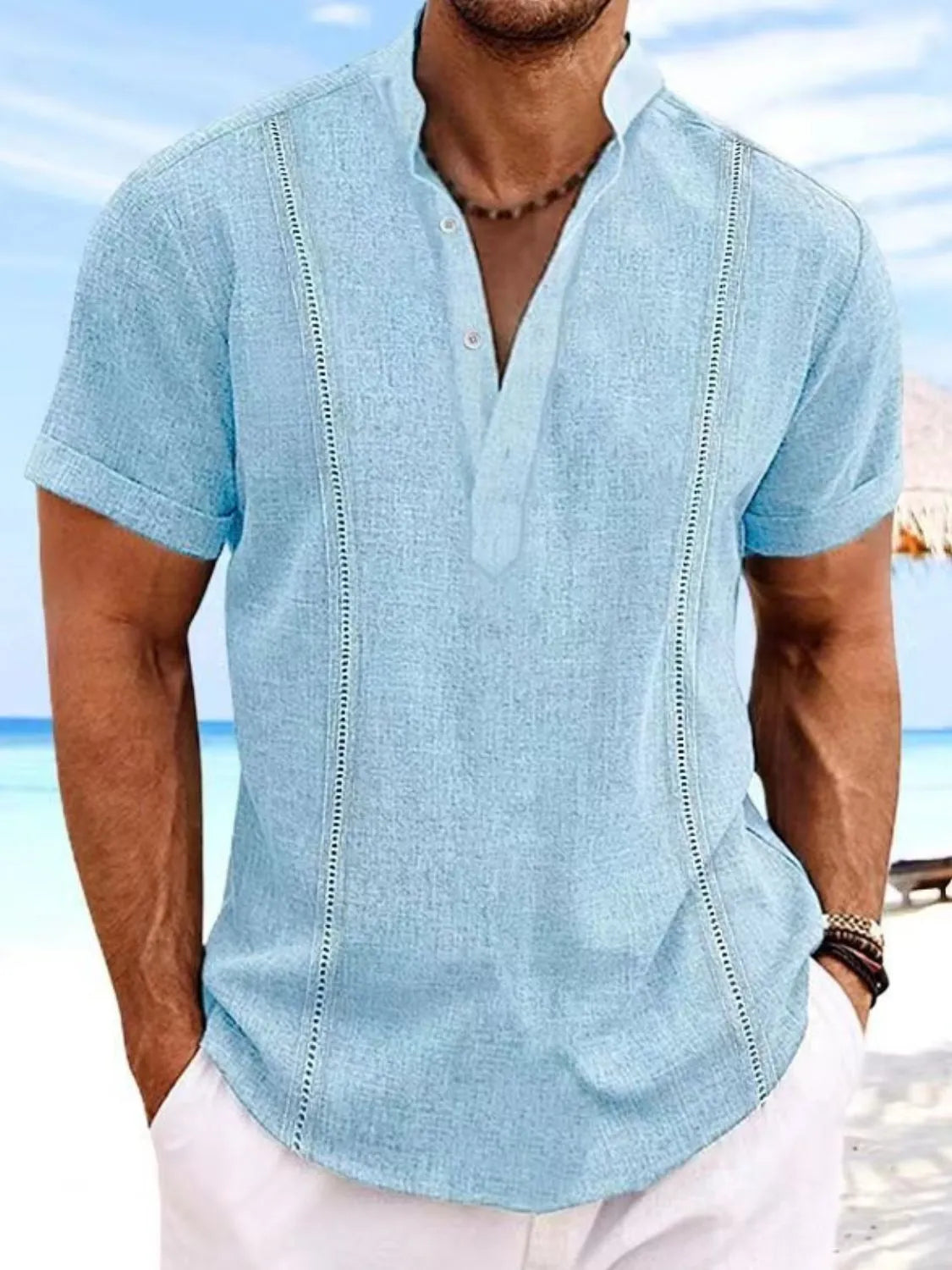 Men's Big & Tall Casual Shirt â€?Button Trim, Short Sleeves
