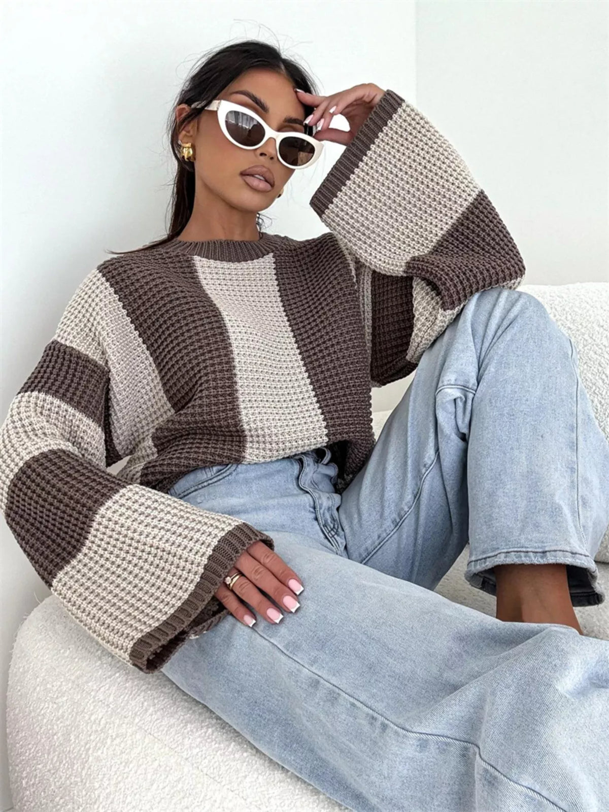 Classic Color Block Long Sleeve Sweater