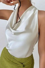 Women's Satin Draped Cowl Neck Top