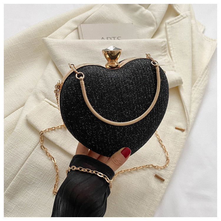 Evening Heart Shape Metal Clutches Chain Shoulder Crossbody Bag