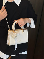 Braided Handle Pearl Decor Crossbody Bag