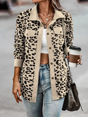 Full Size Leopard Print Button-Down Jacket Plus Size