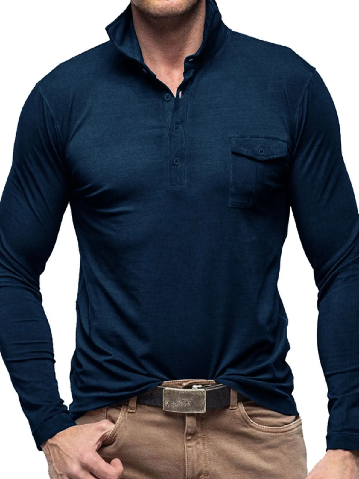 Men's Basic style Collared Neck Long Sleeve Polo