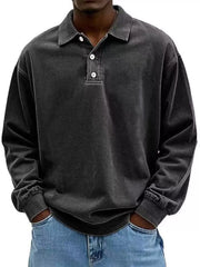 Men's Full Size Washed Long Sleeve Polo Plus Size