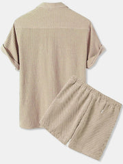 Men's Plus Size Button-Detail Short Sleeve Top & Shorts Set