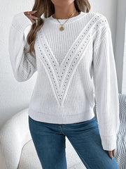 Textured Open-Knit Long Sleeve Sweater
