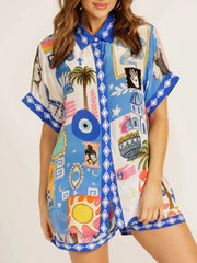Button Up Half Sleeve Top and Shorts Set