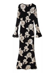 Floral Flounce Sleeve Round Neck Dress