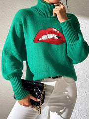 Lip Turtleneck Long Sleeve Sweater