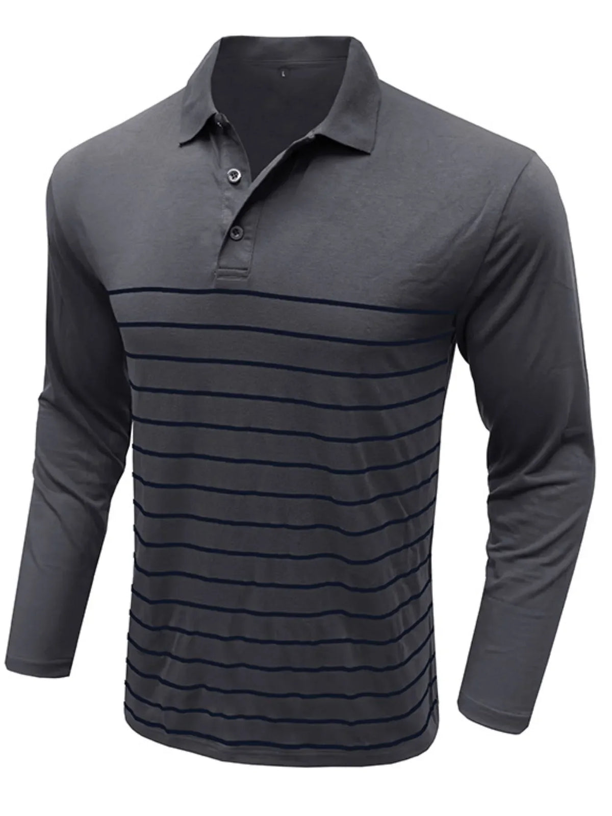 Men's Classic Fit Long Sleeve Striped Polo