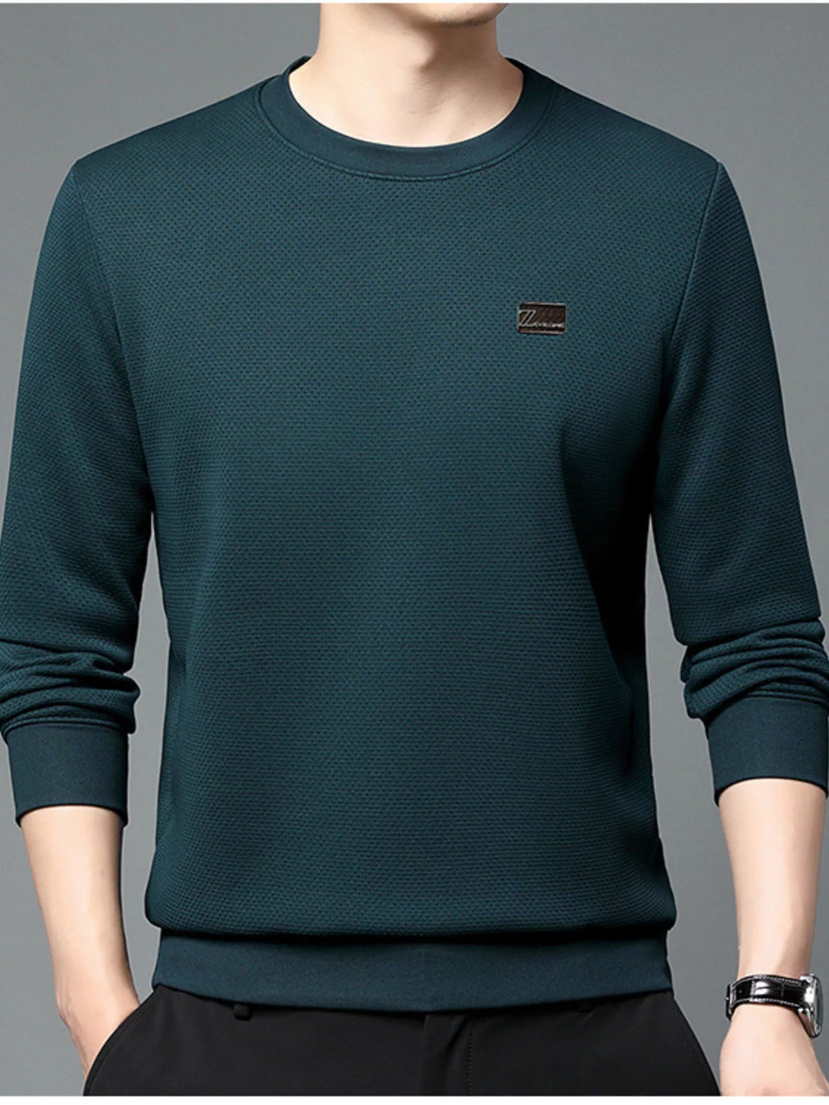 Men's Plus Size Textured Long Sleeve Casual T-Shirt