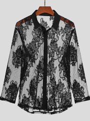 Men's Lace Button Down Long Sleeve Shirt